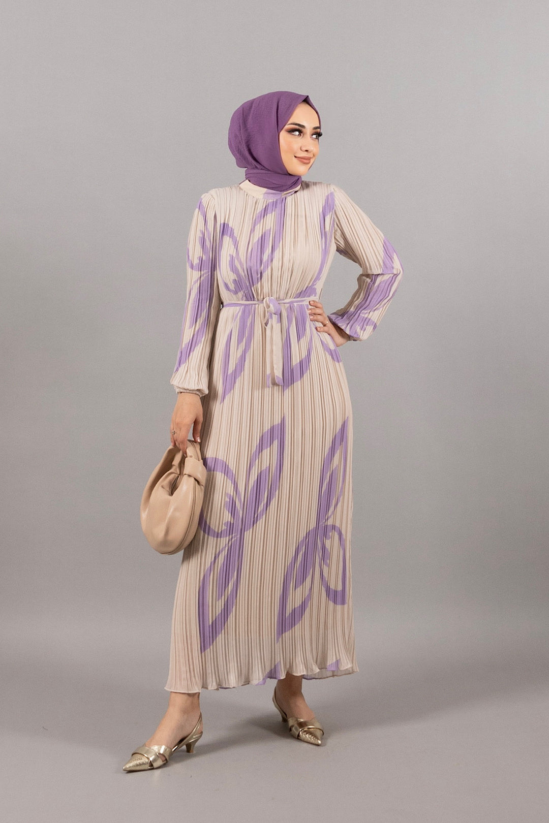 Lara Piliseli Şifon Elbise Lila 4963-LILA