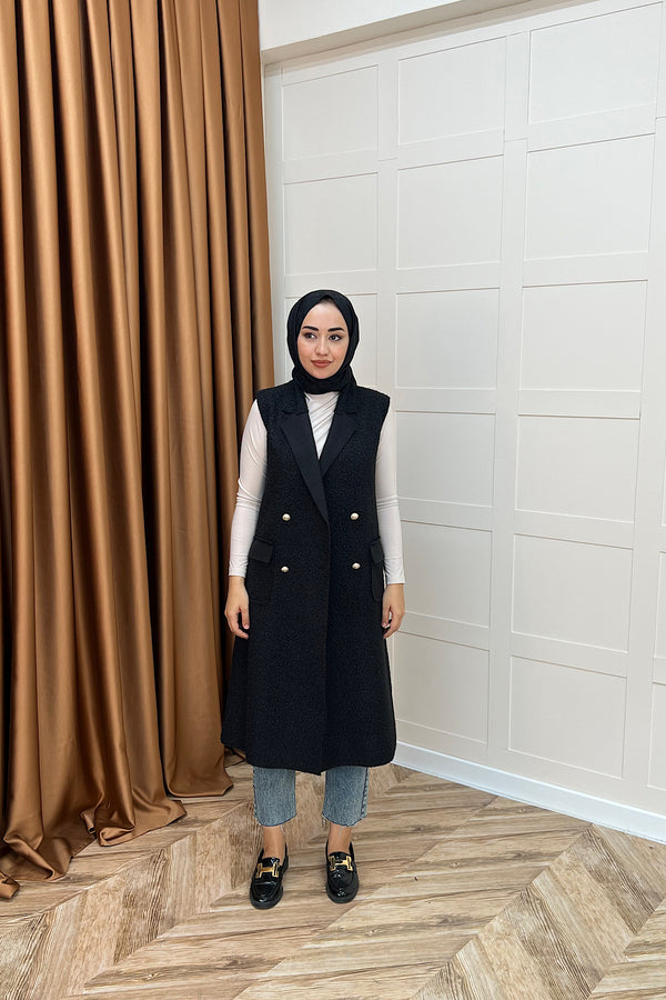 Cerry Uzun Yelek Siyah 7896-SIYAH