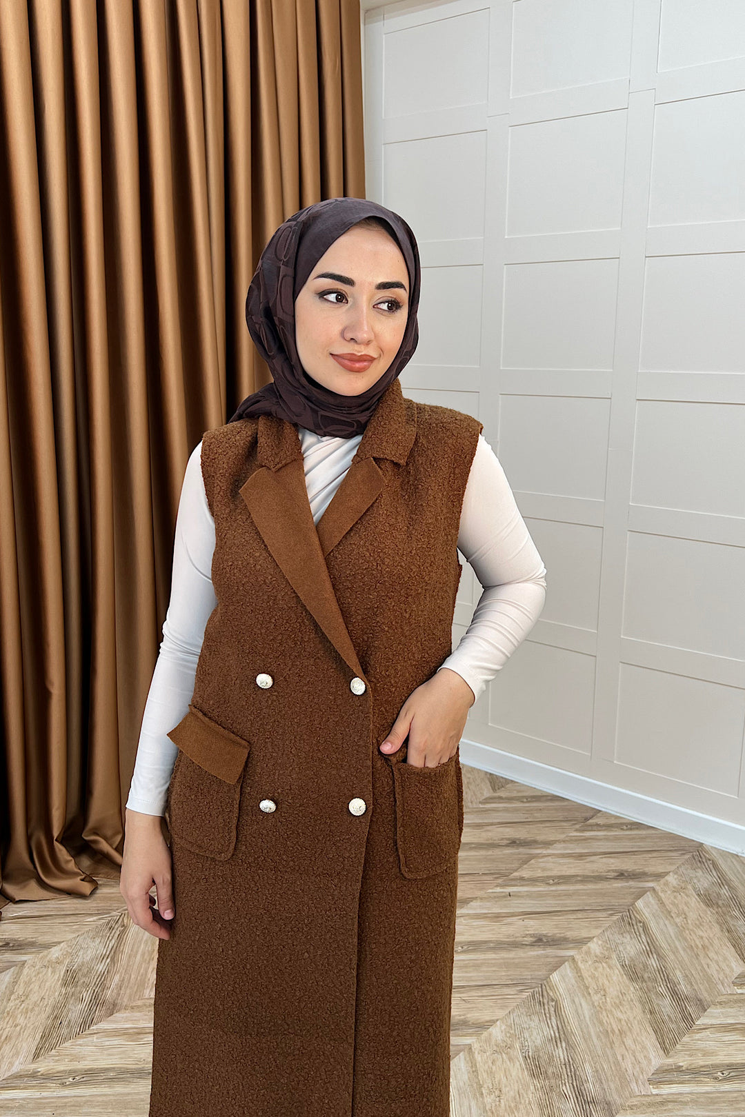 Cerry Uzun Yelek Kahverengi 7896-KAHVERENGI