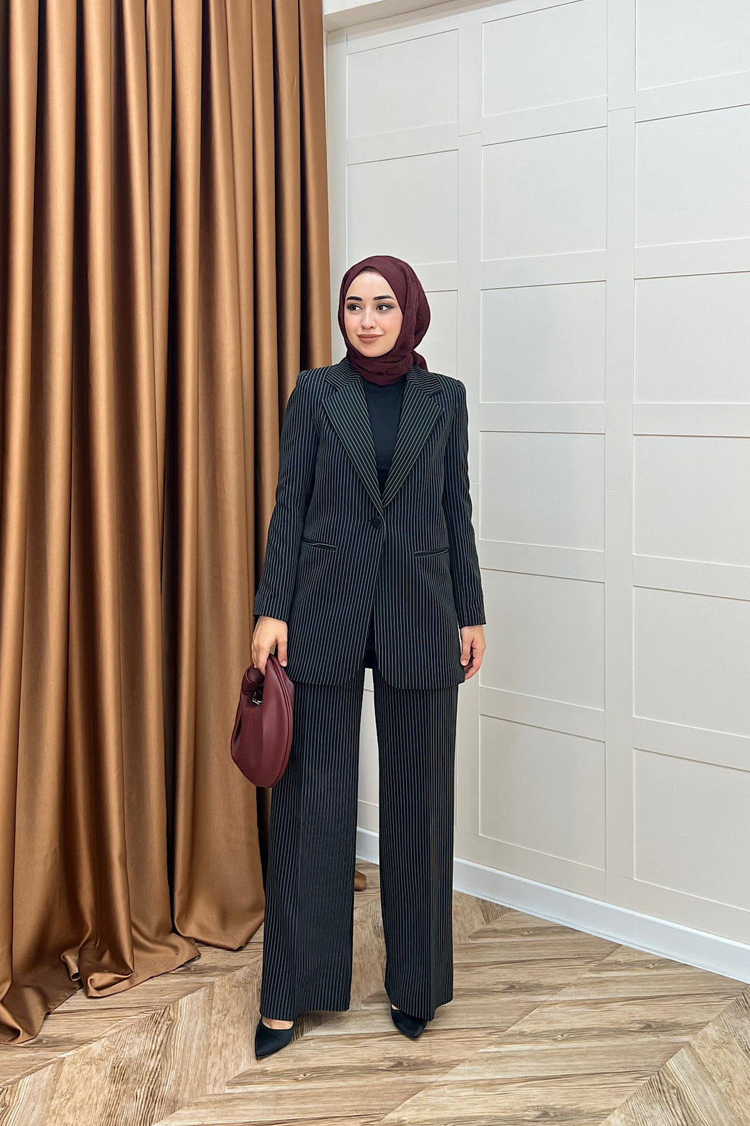 Çizgili Ceket Takım Siyah 6155-SIYAH