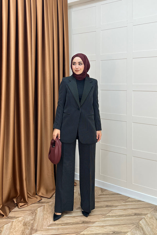 Çizgili Ceket Takım Siyah 6155-SIYAH