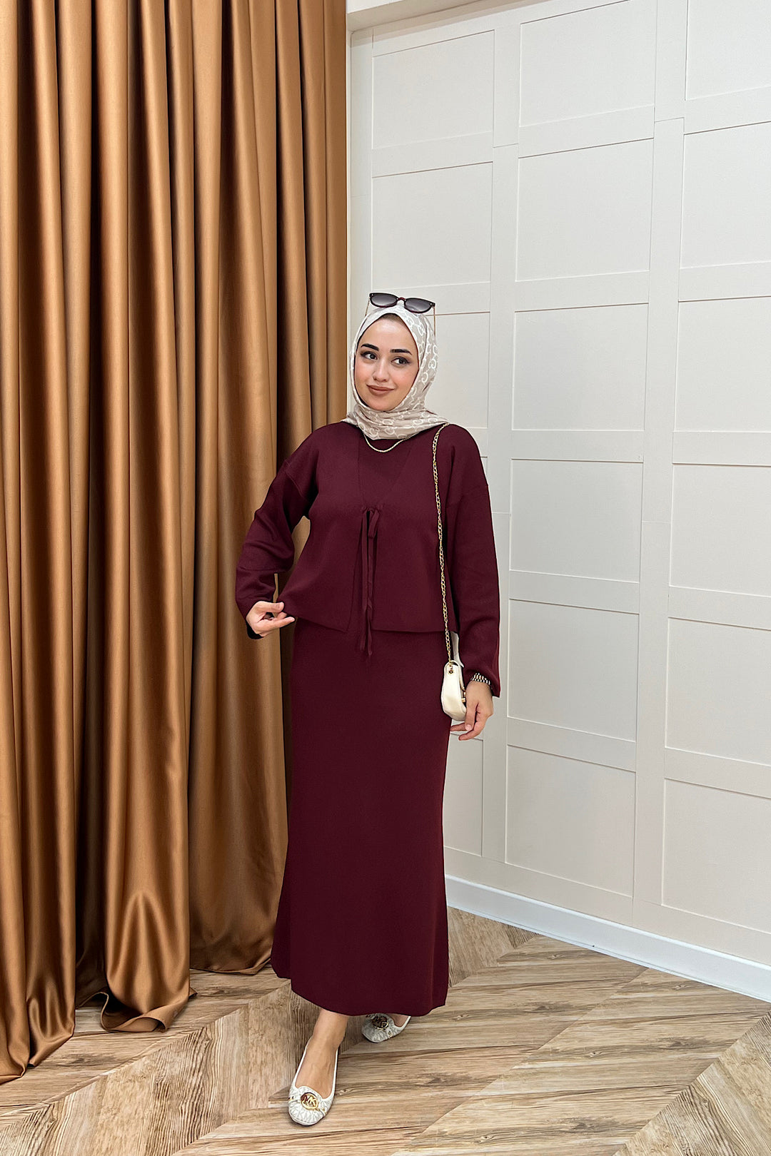 Ester Croplu İkili Triko Elbise Bordo 25160-BORDO