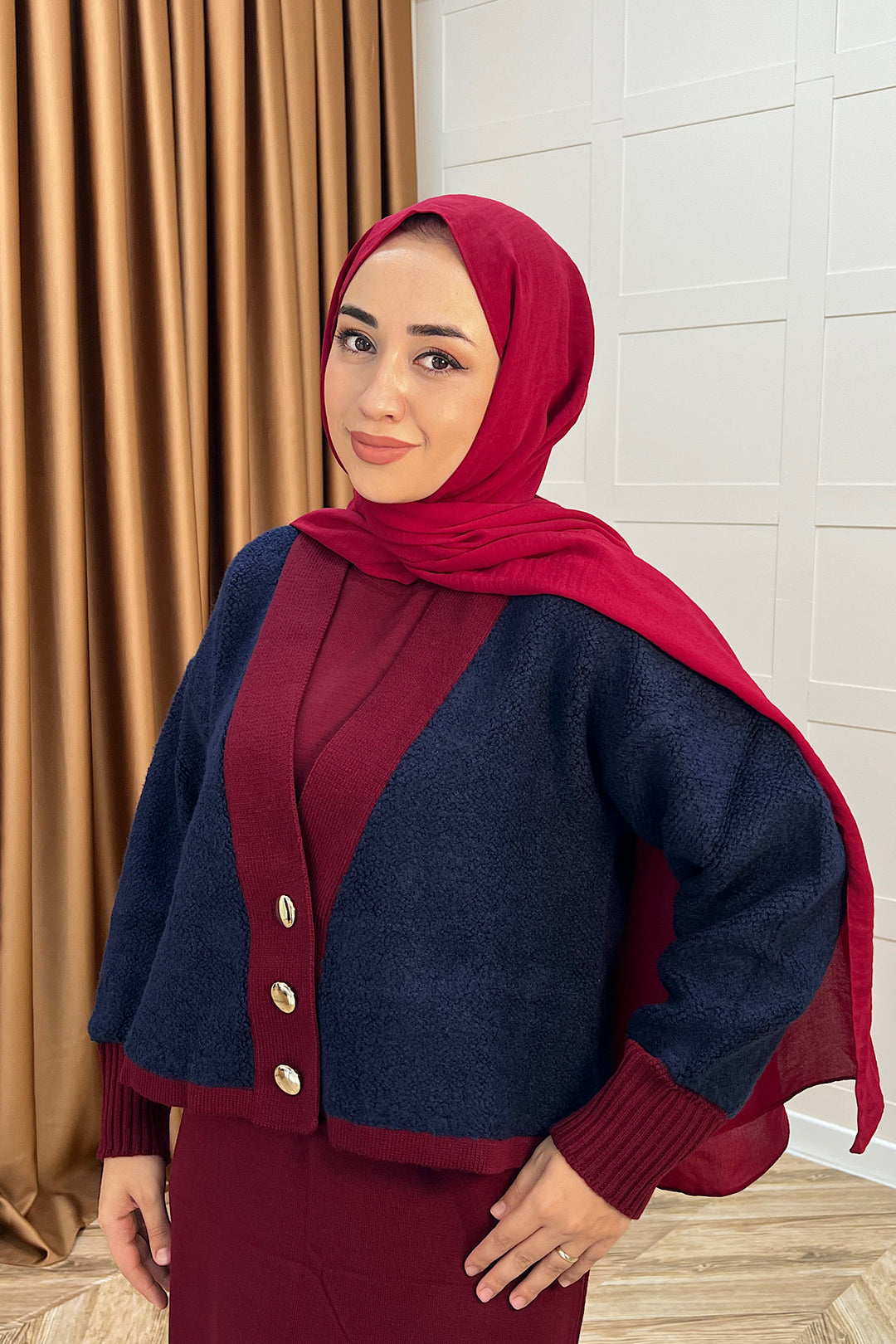 Sezen İkili Triko Elbise Bordo 241090-BORDO