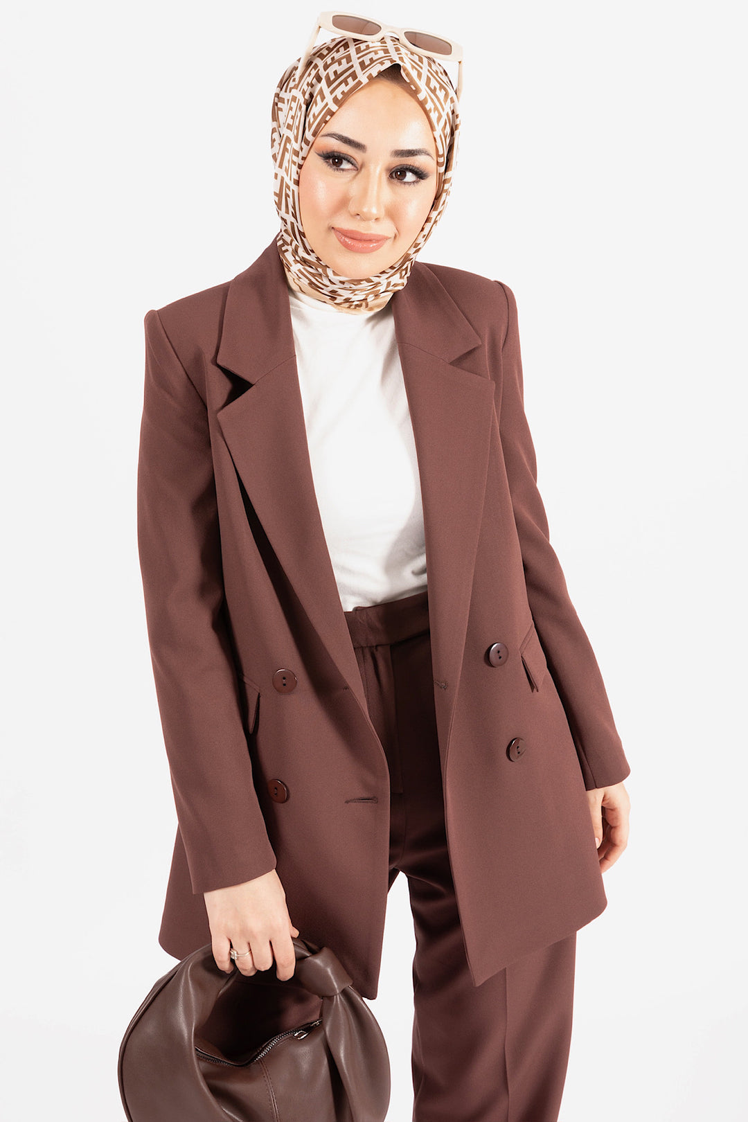 Dört Düğme Ceket Takım Kahverengi 6152-KAHVERENGI