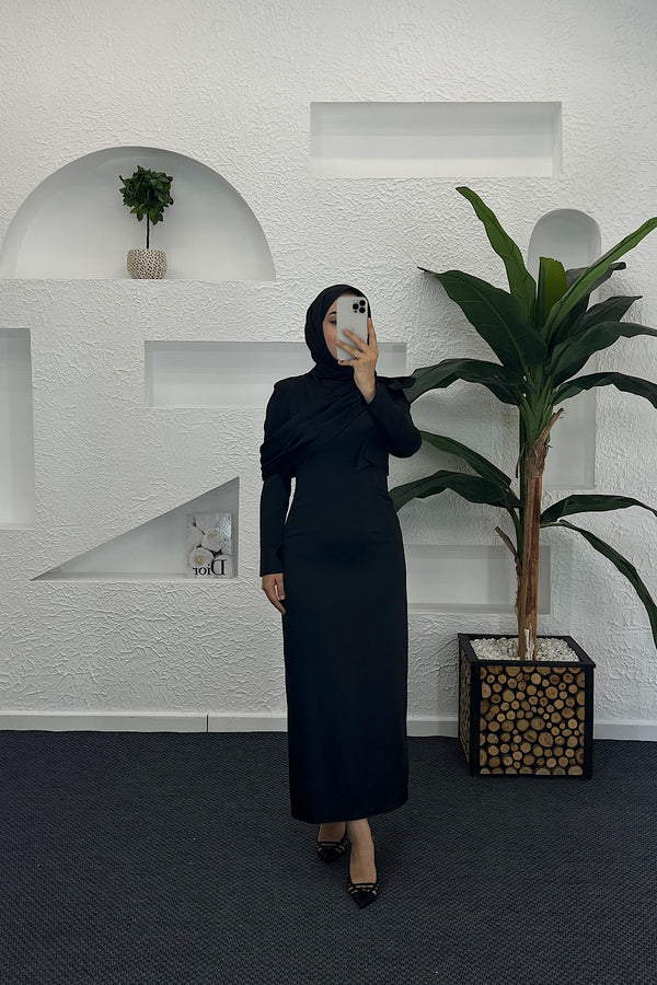 Degaje Detay Saten Abiye Siyah 3026-SIYAH