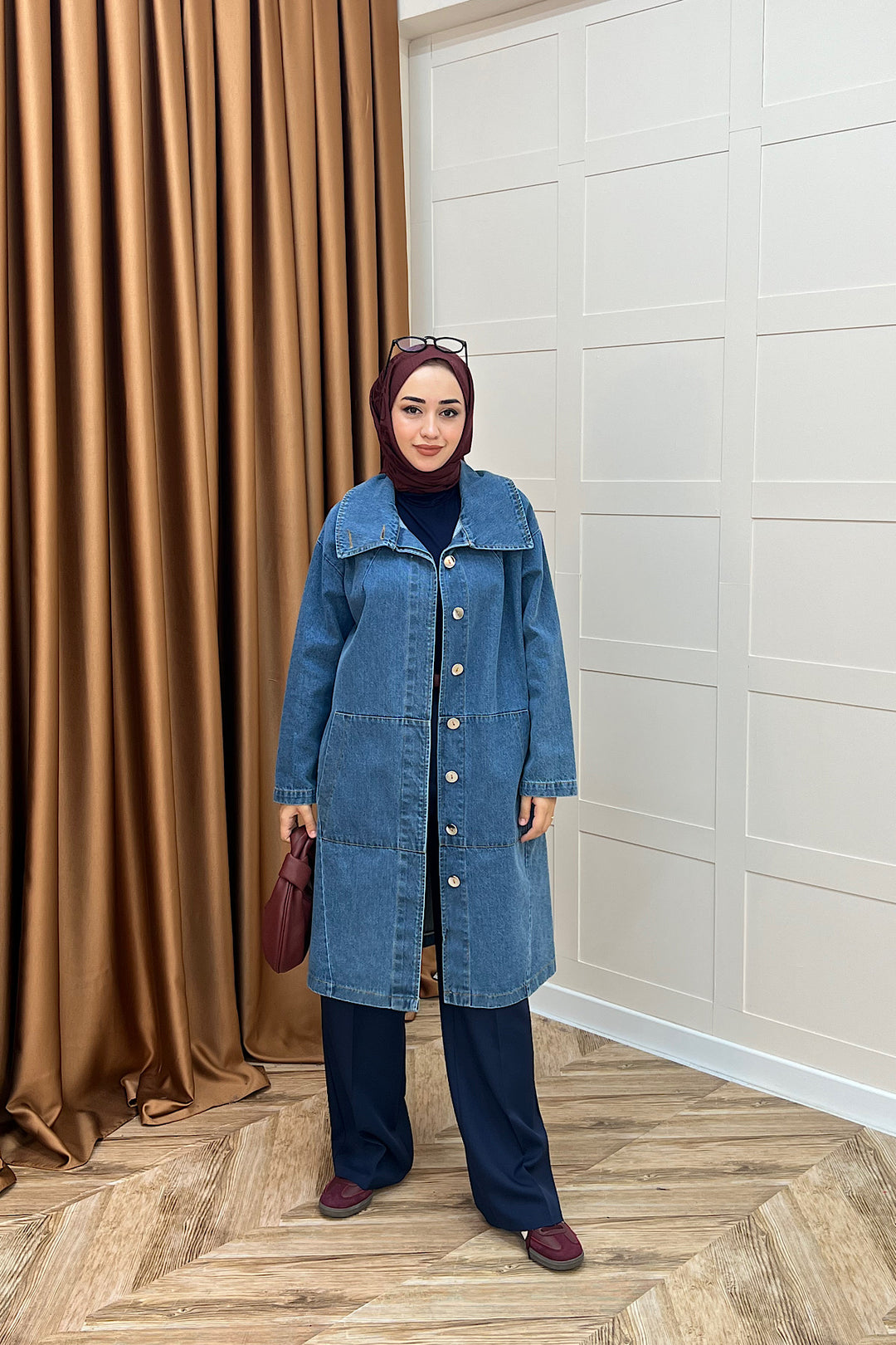 Yaka Detay Kot Ceket Mavi 5507-MAVI