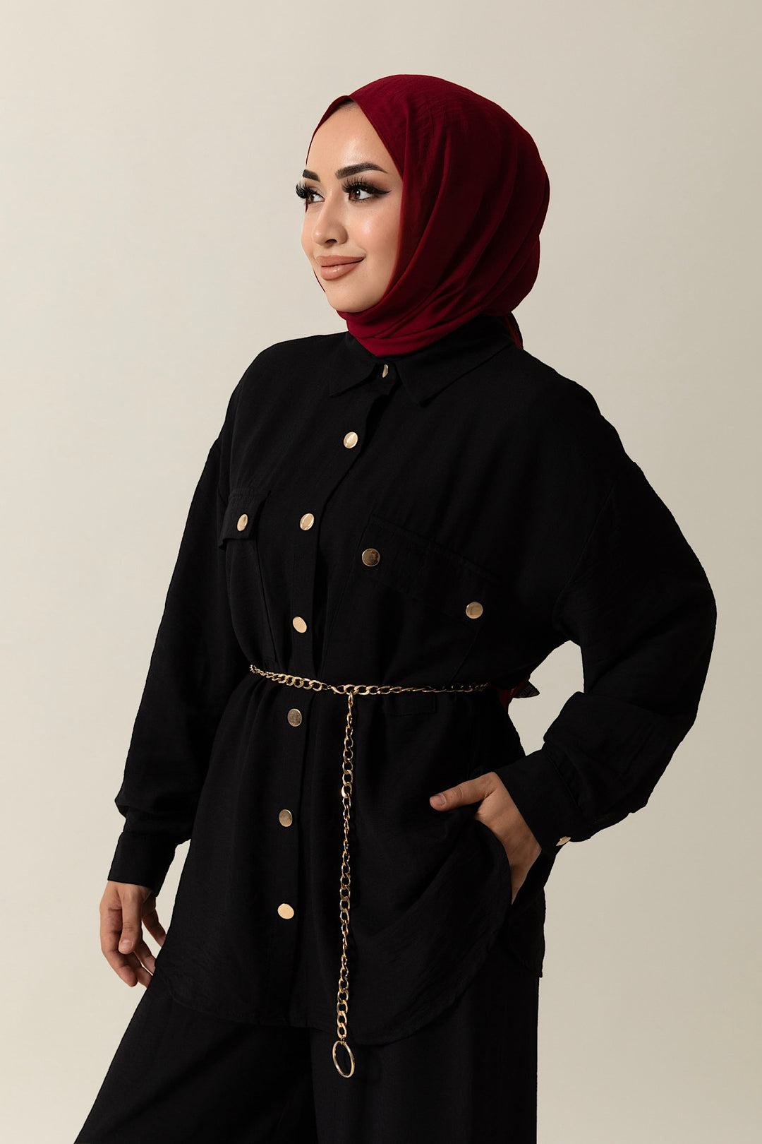 Zincir Kuşaklı İkili Takım Siyah 02112-SIYAH