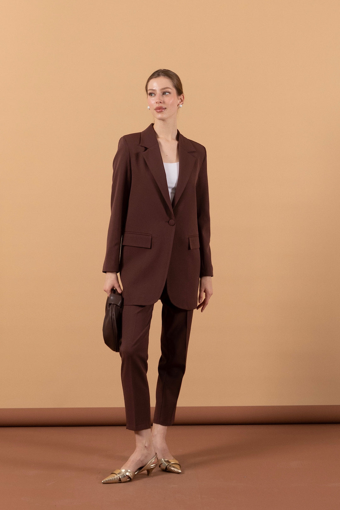 Tek Düğmeli Ceket Takım Kahverengi 6195-KAHVERENGI