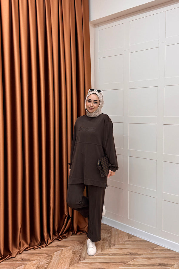 Parla Pike Omuz Detay İkili Takım Kahverengi 03009-KAHVERENGI