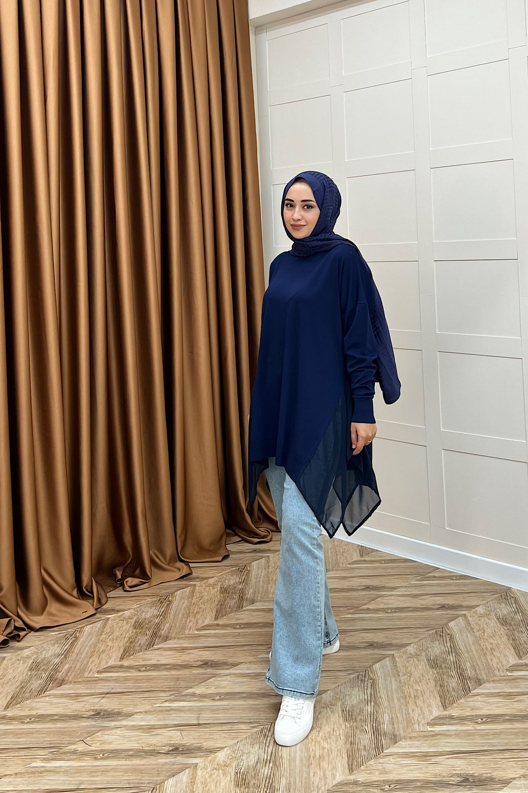 Hüda Şifon Detaylı Triko Tunik Lacivert 24290-LACIVERT