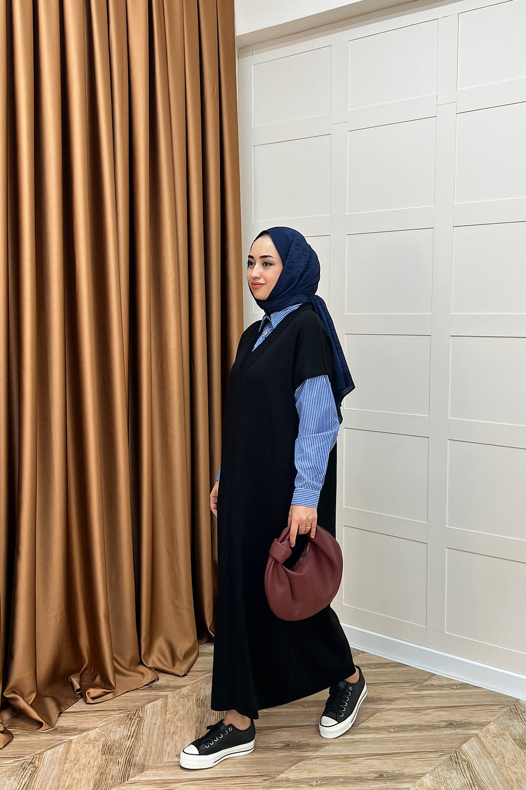 Samira Gömlek Detaylı Triko Elbise Siyah 241110-SIYAH