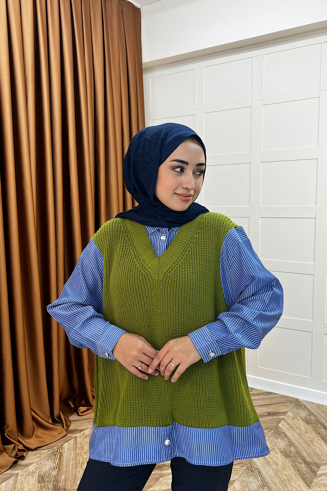 Triko Süveterli Gömlek Yeşil 24730-YESIL