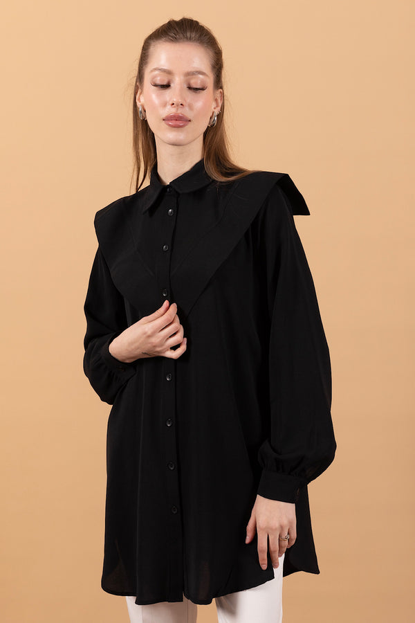 Yakası Allerli Linda Gömlek Siyah 01697-SIYAH