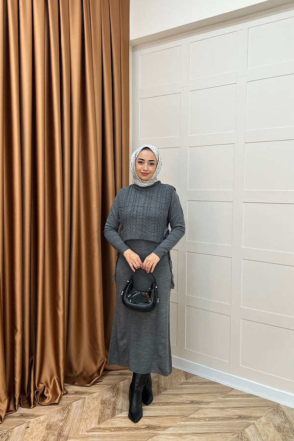 Barles İkili Triko Elbise Gri 25220-GRI