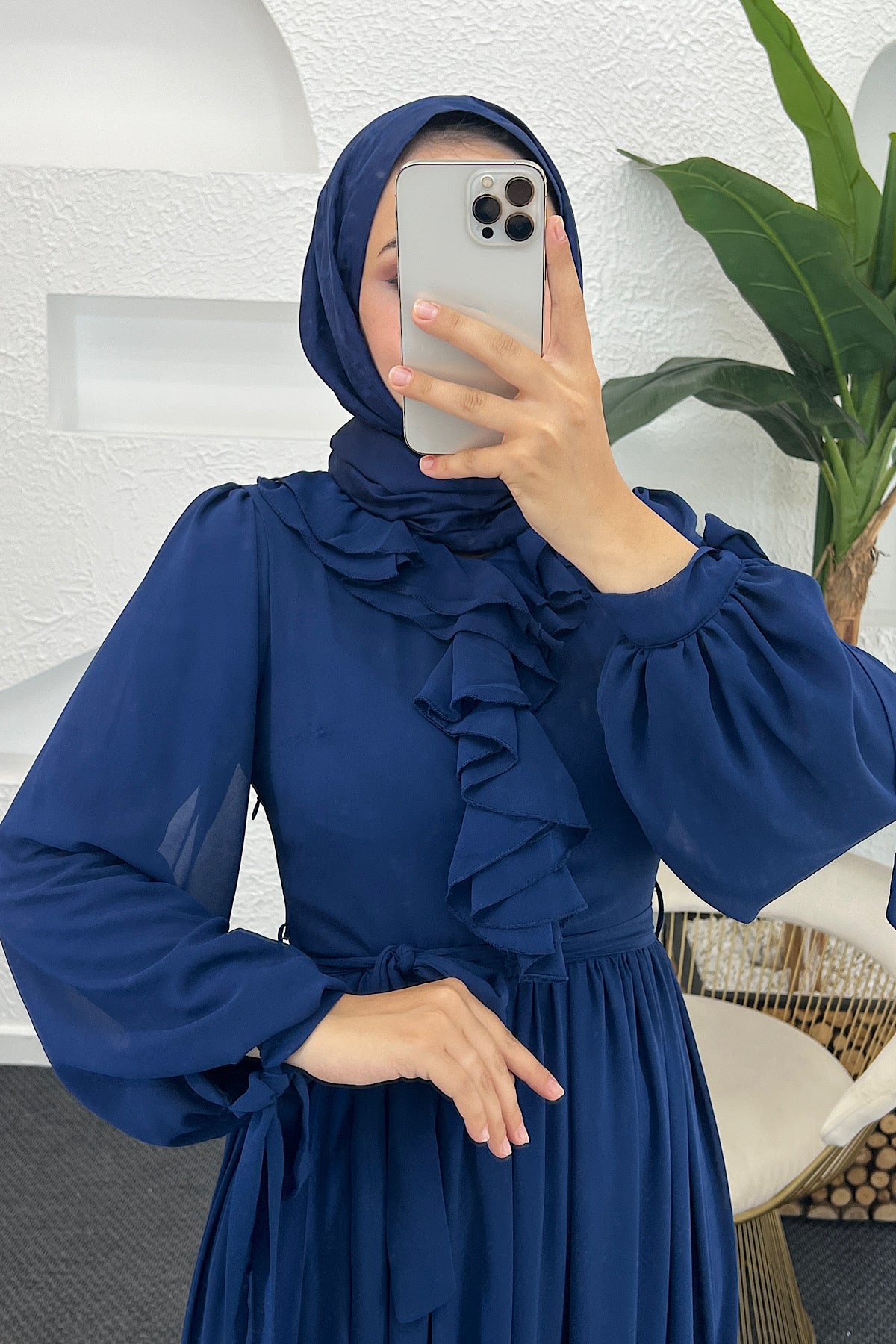 Royal Şifon Elbise Lacivert 3053-LACIVERT
