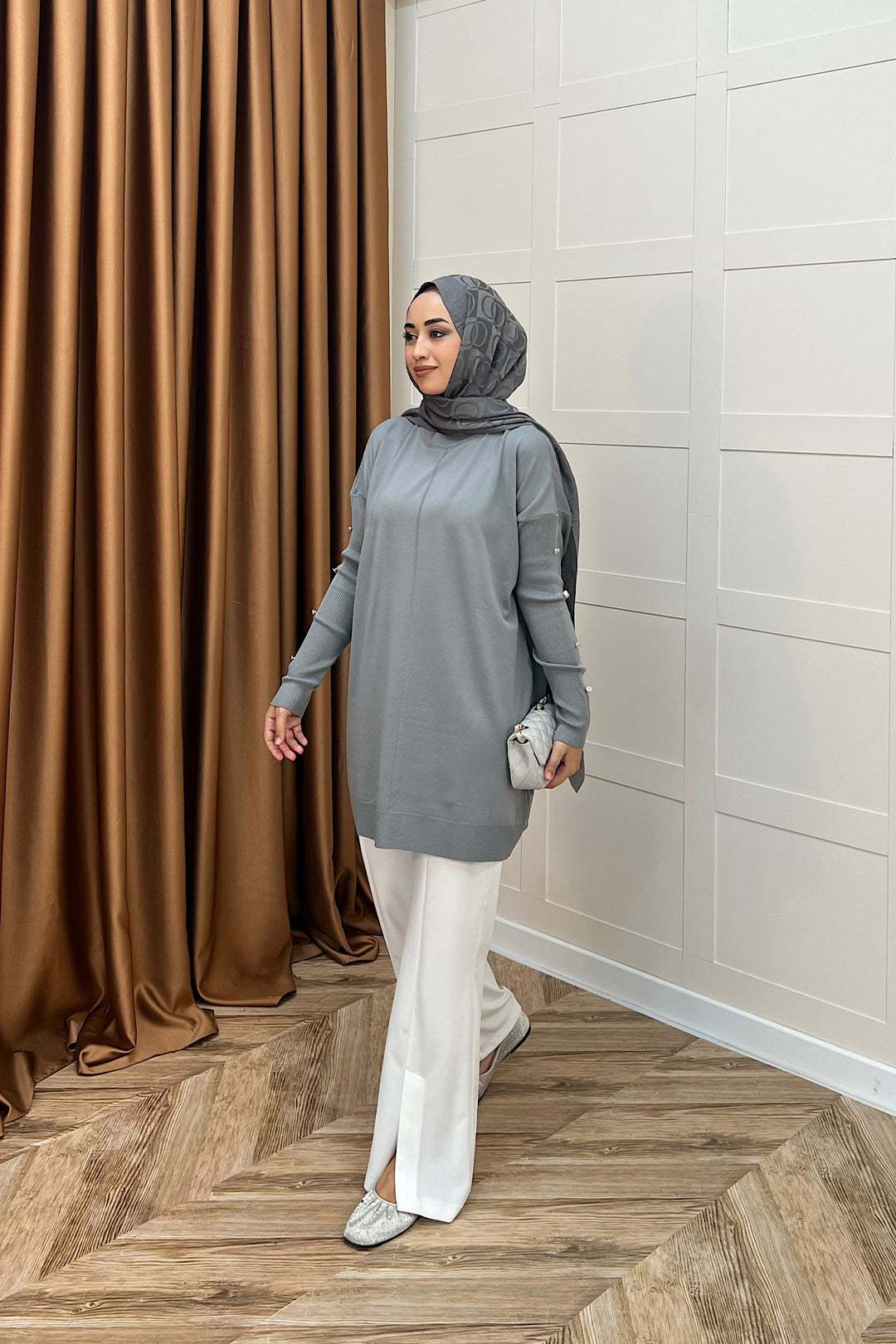 Kol Düğmeli Triko Tunik Gri 24280-GRI