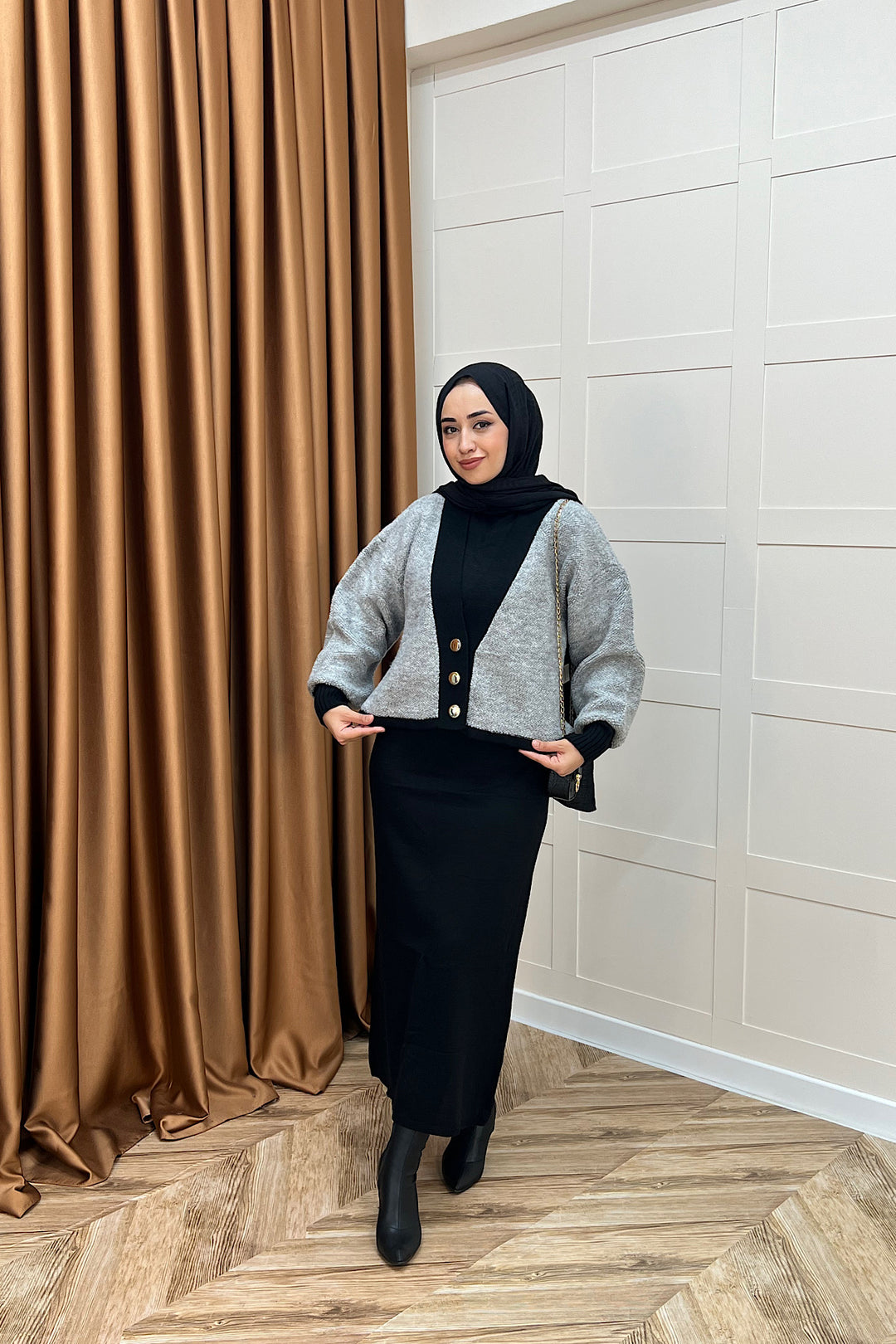 Sezen İkili Triko Elbise Gri 241090-GRI