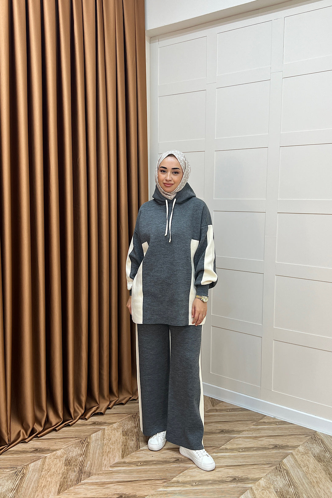 Lapis Çizgili Kapüşonlu Triko Takım Antrasit 241210-ANTRASIT