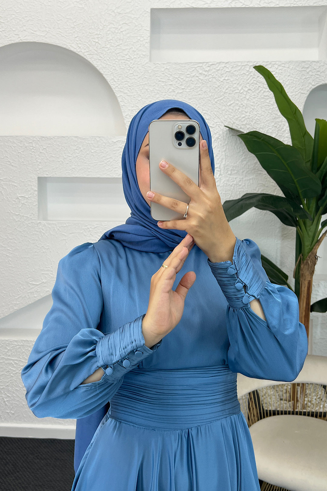 Beli Piliseli Saten Abiye İndigo 04340-INDIGO