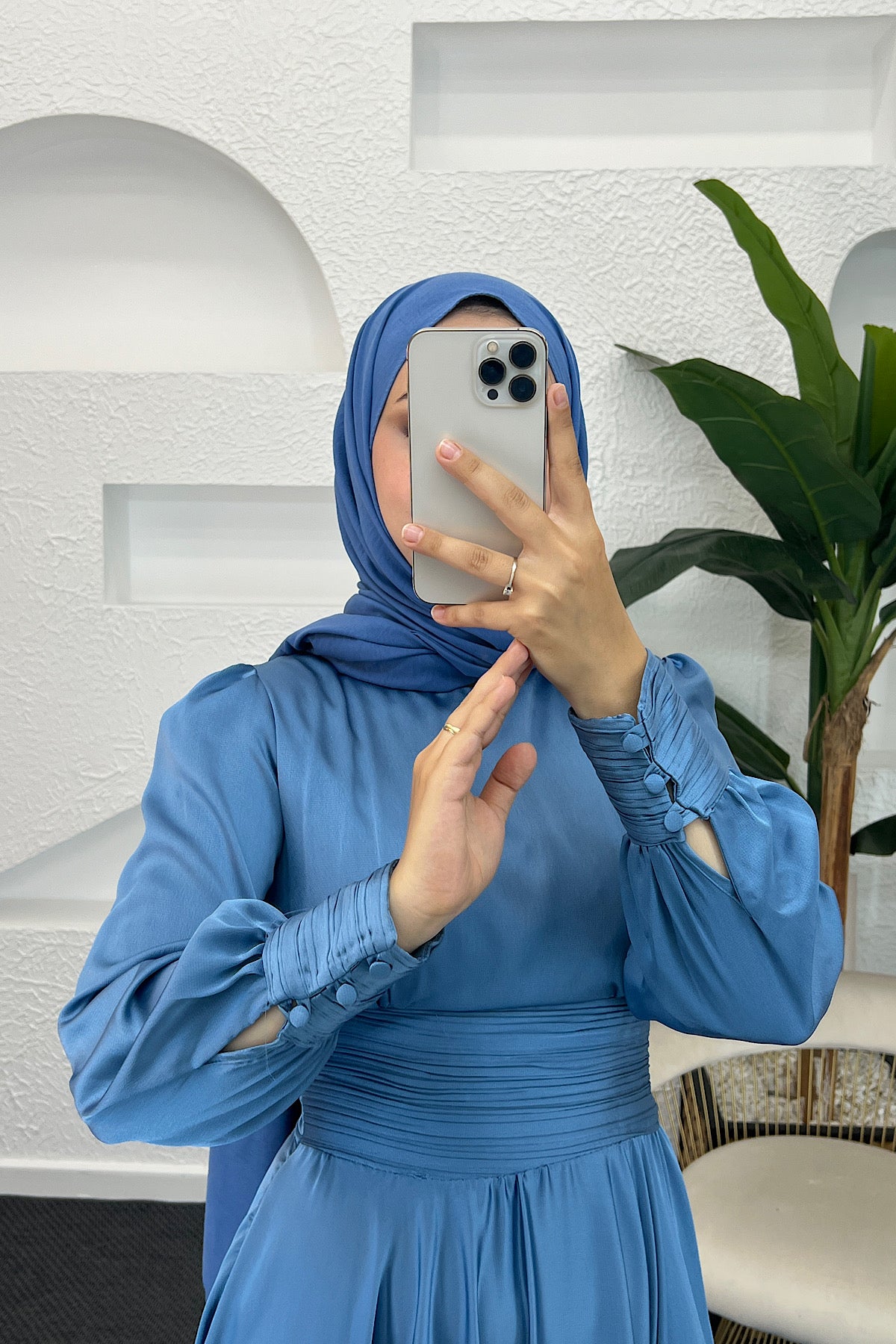 Beli Piliseli Saten Abiye İndigo 04340-INDIGO