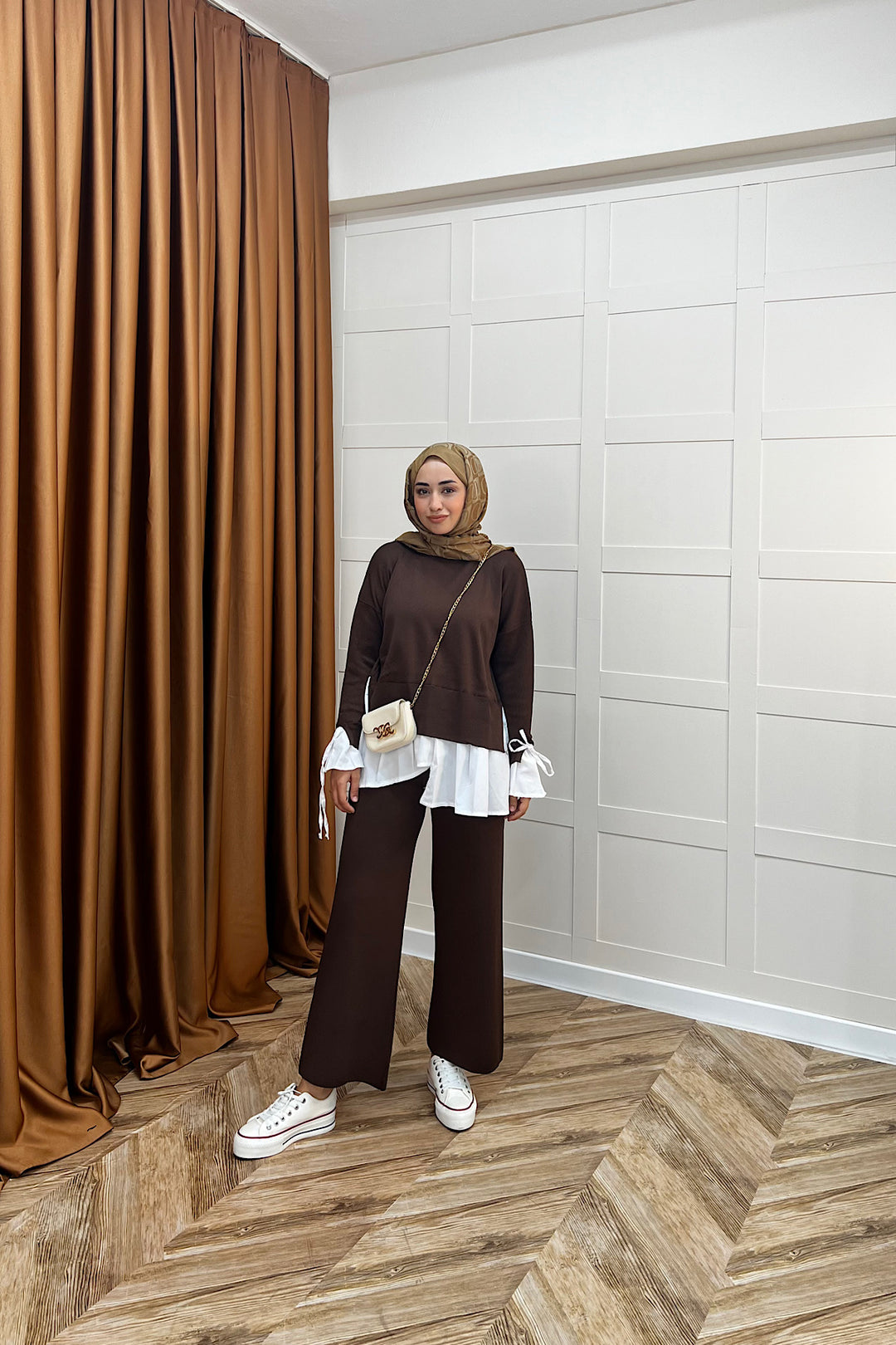 Truva Gömlek Detay Merserize Triko Takım Kahverengi 25350-KAHVERENGI