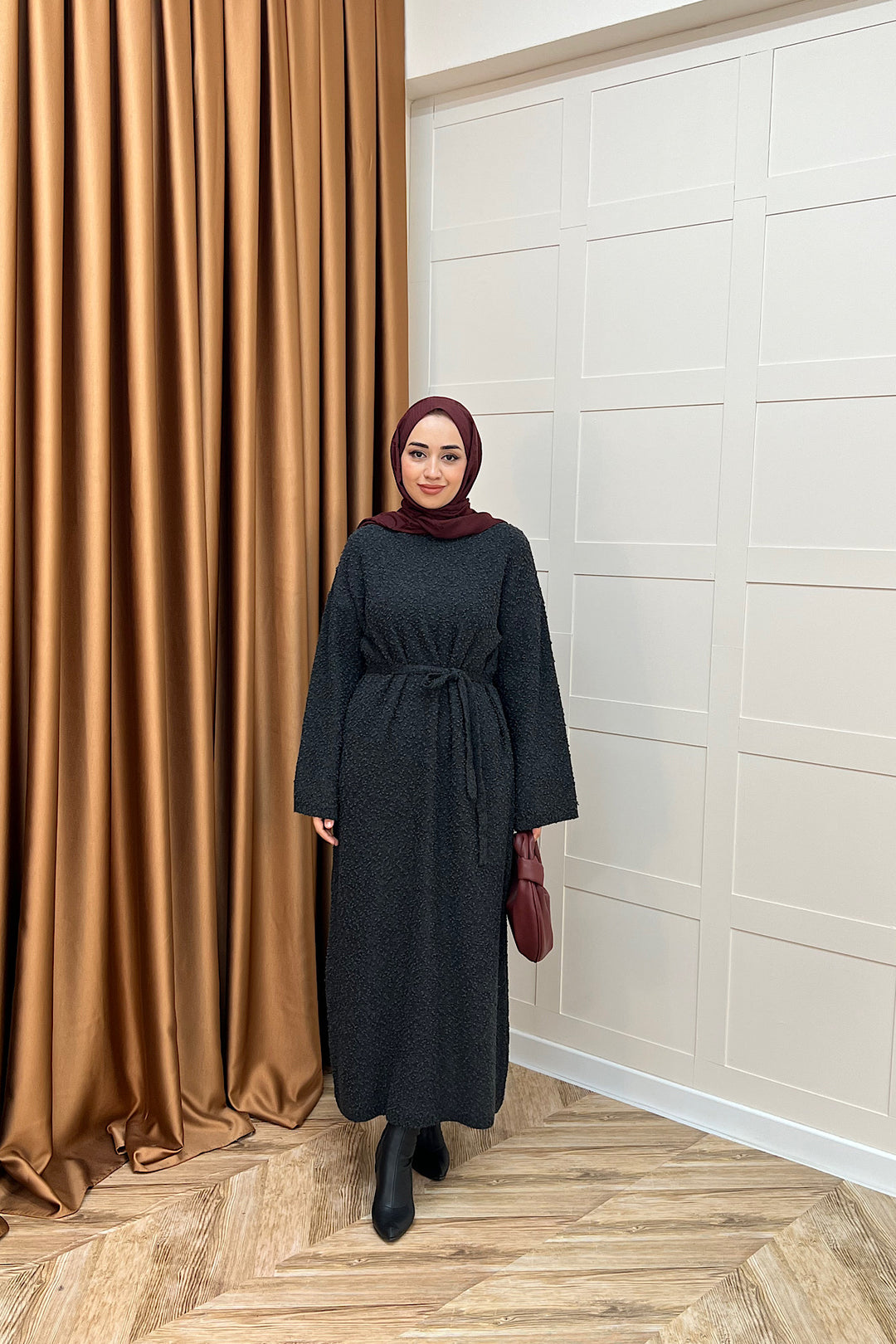 Yumoş Sim Karışımlı Salaş Triko Elbise Antrasit 252500-ANTRASIT