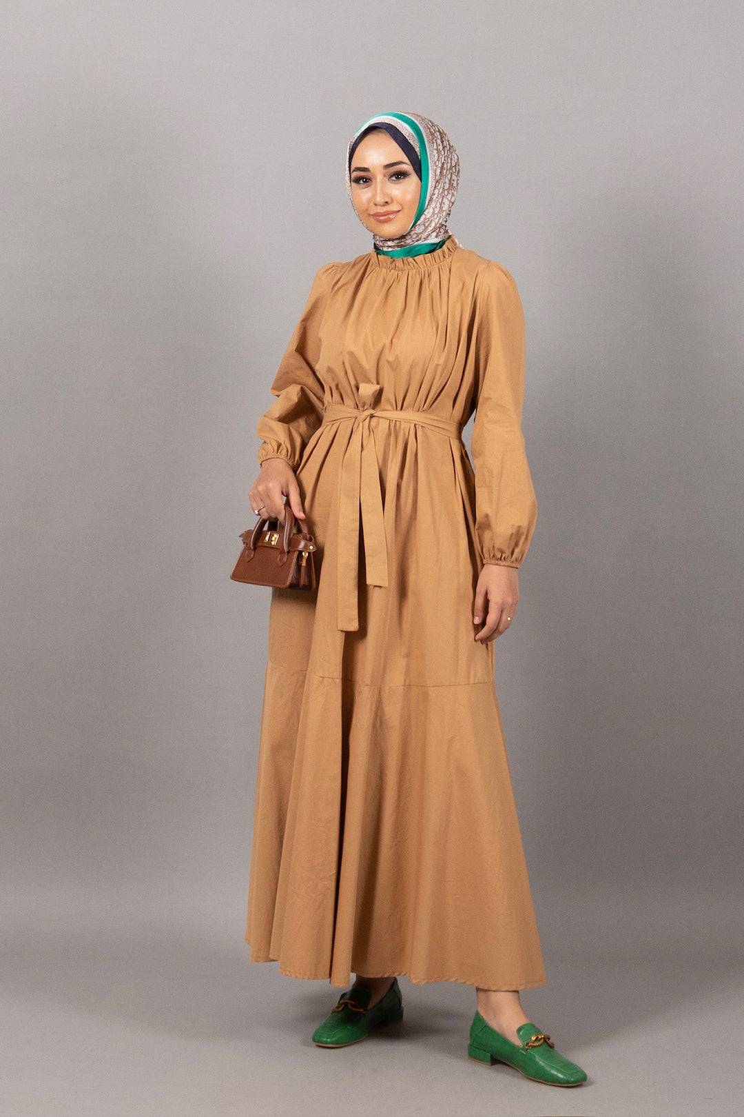 Layla Kuşaklı Elbise Camel 4968-CAMEL