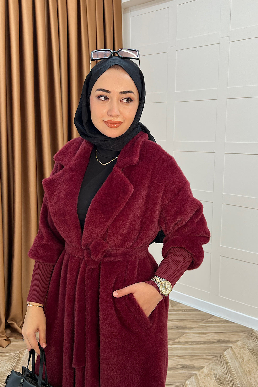 Angora Premium Kumaş Kaban Bordo 5519-BORDO