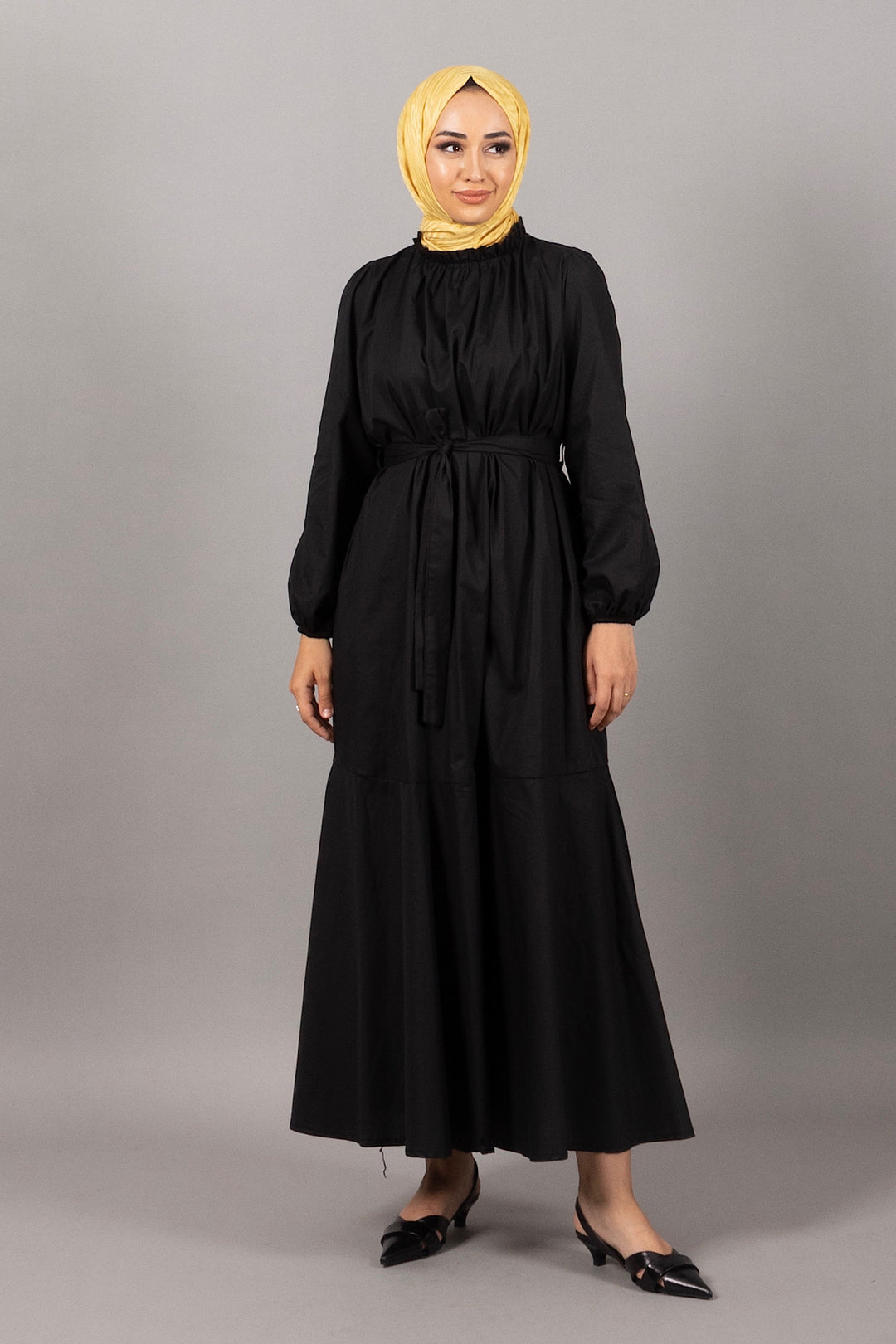 Layla Kuşaklı Elbise Siyah 4968-SIYAH