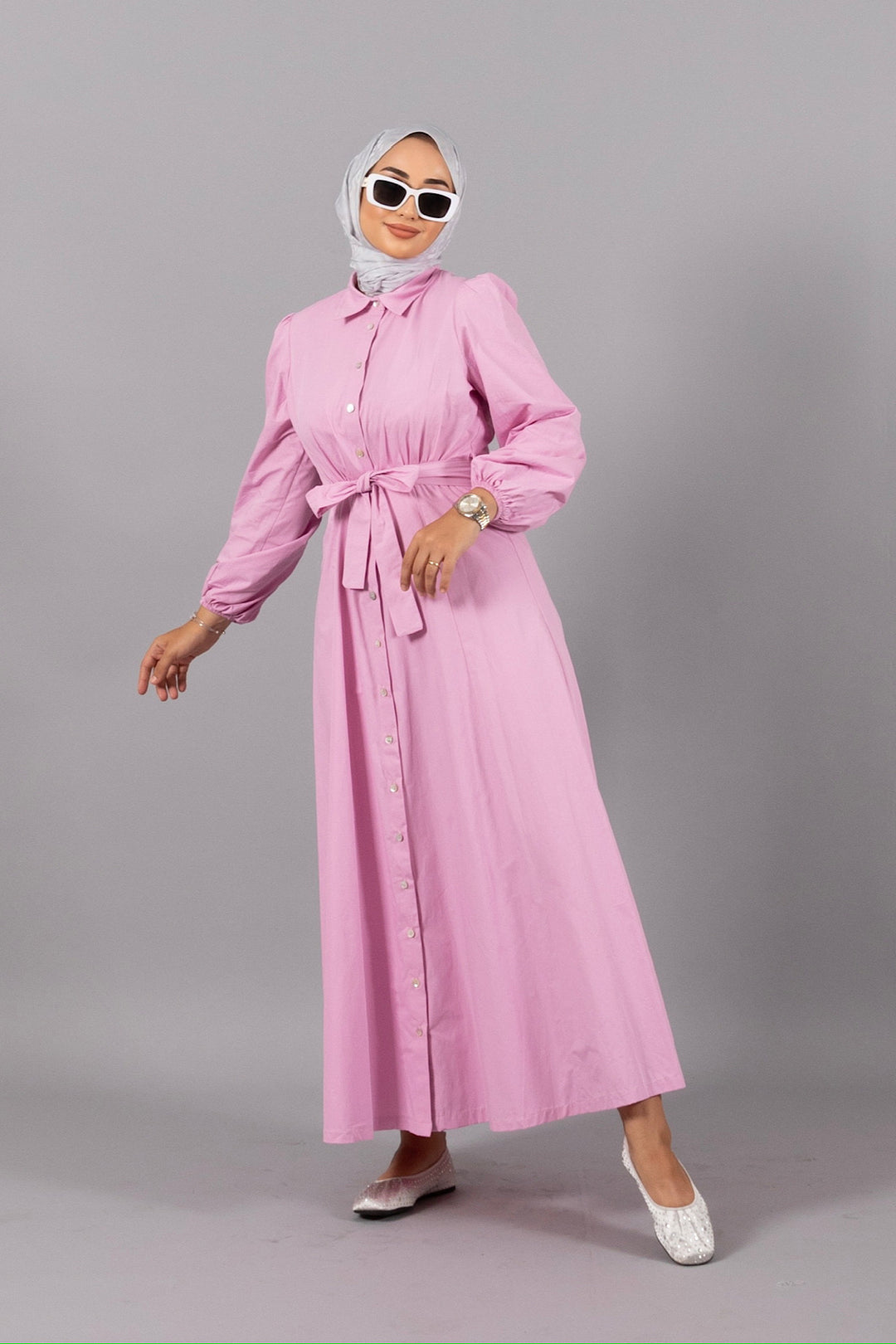 Dianora Boydan Düğmeli Elbise Pembe 4974-PEMBE