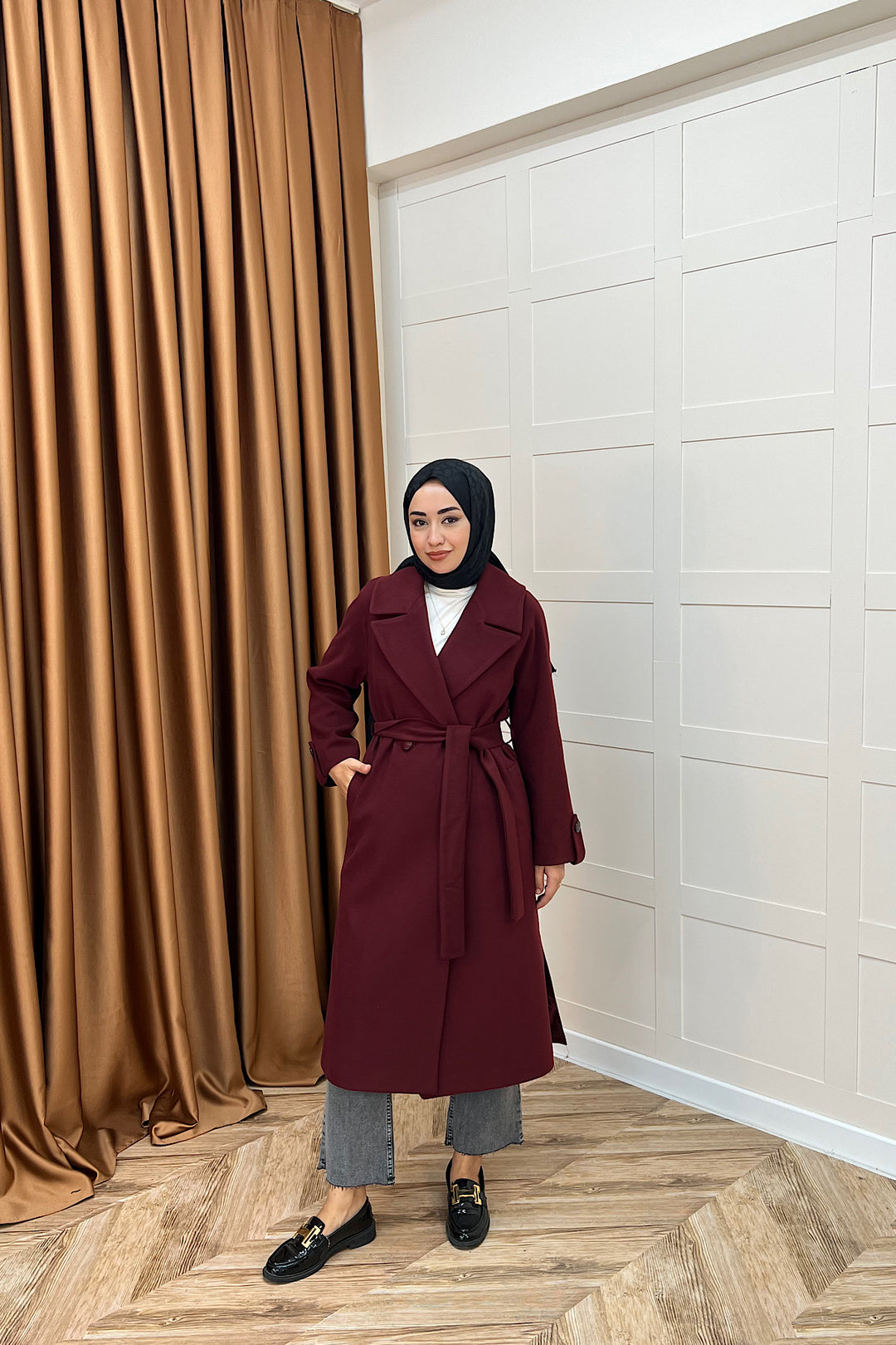 Martina Yırtmaçlı Kaban Bordo 5508-BORDO