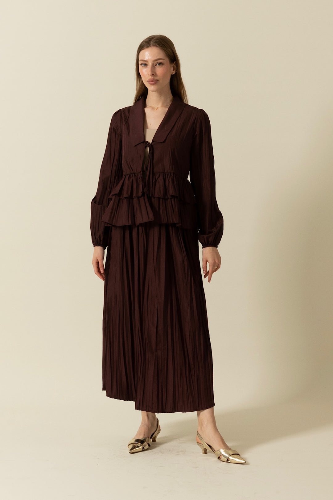 Piliseli Etek Takım Mürdüm 2112-MURDUM