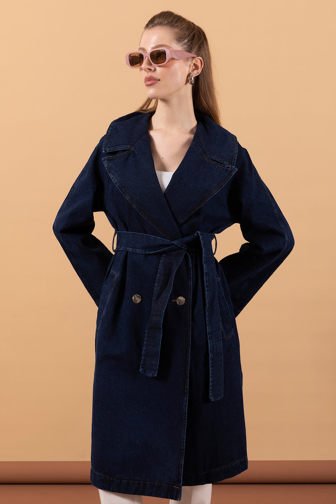 Geniş Yaka Denim Kap Lacivert 5506-LACIVERT