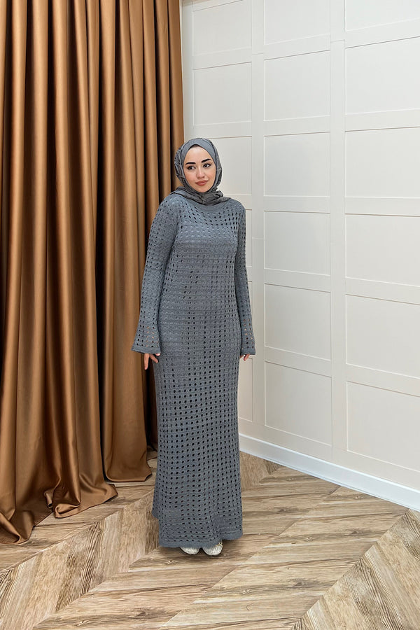 Palmiye Fileli Triko Elbise Antrasit 2510000-ANTRASIT