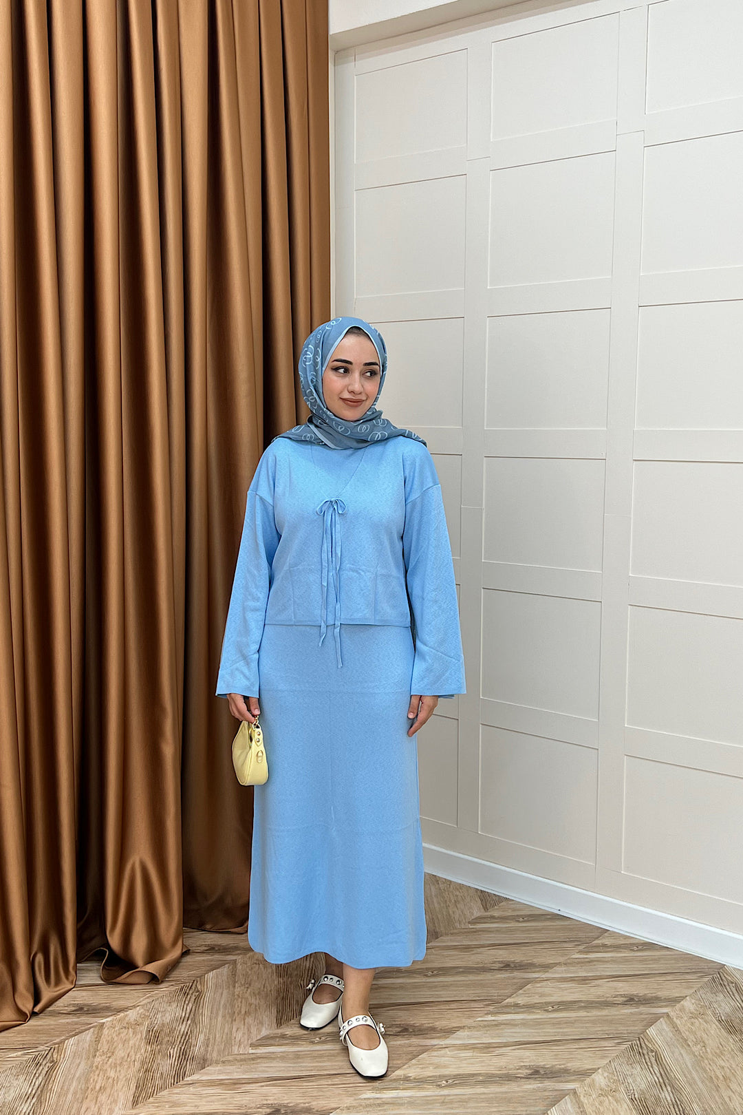 Ester Croplu İkili Triko Elbise Mavi 25160-MAVI