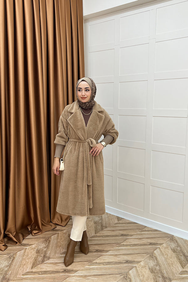 Angora Premium Kumaş Kaban Vizon 5519-VIZON