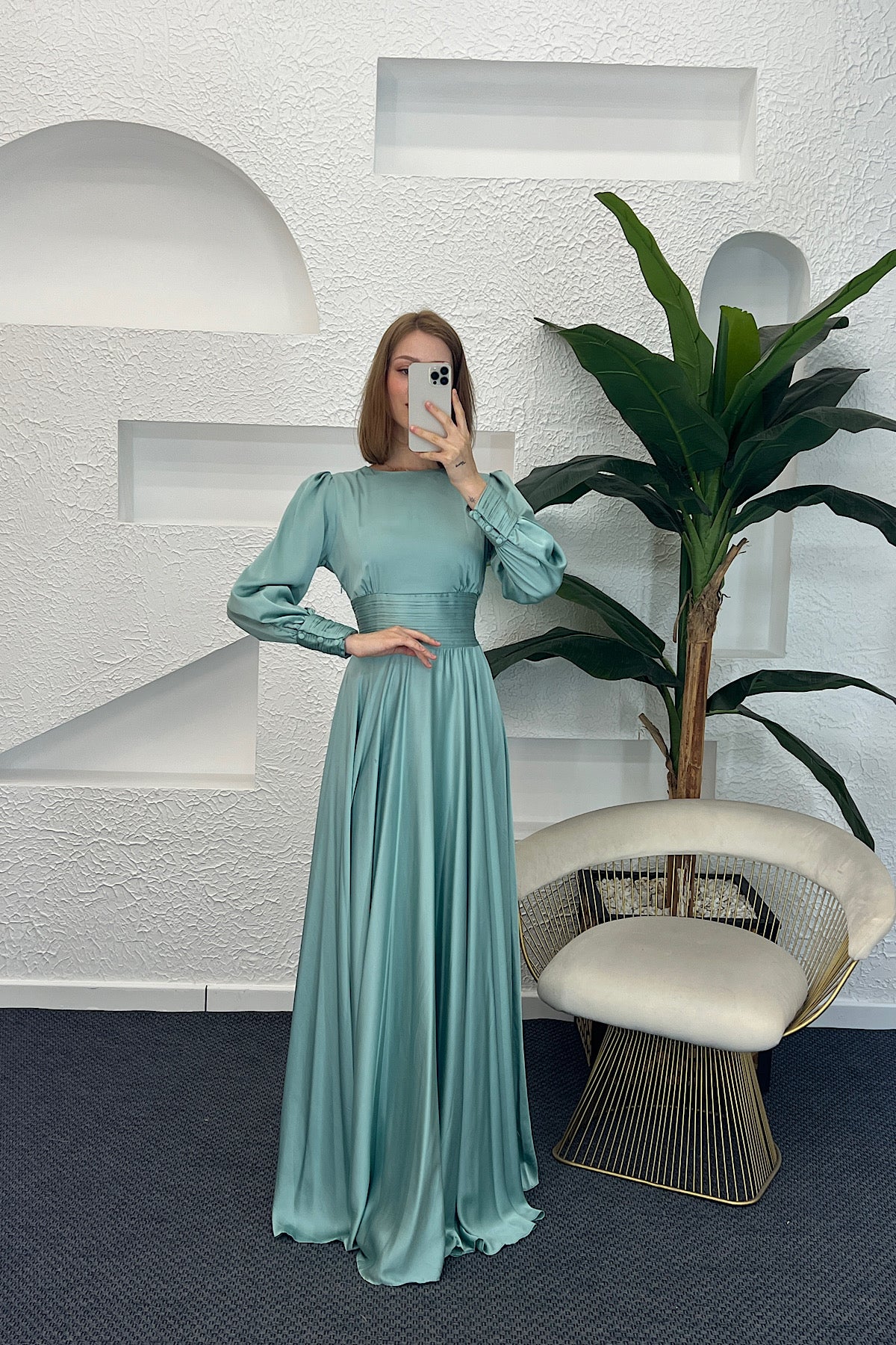 Beli Piliseli Saten Abiye Mint 04340-MINT