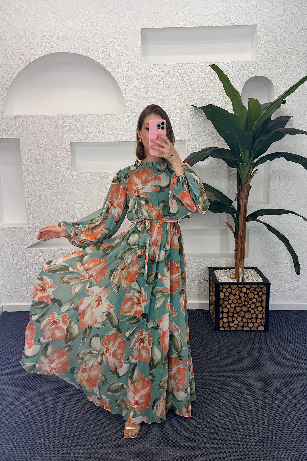 Mindy Hayal Desen Elbise Yeşil 3055-YESIL