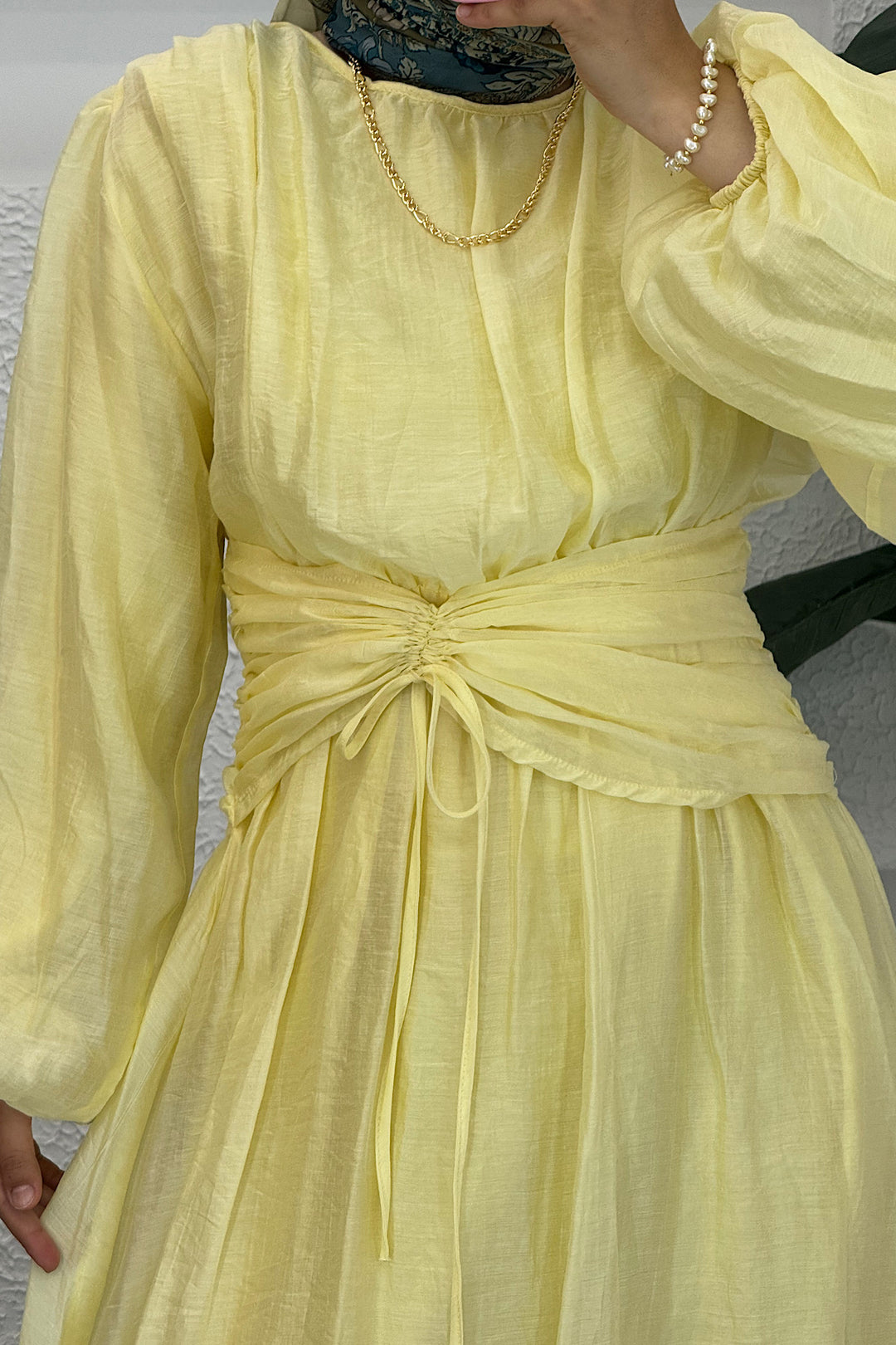 Belden Bağlamalı Elbise Sarı 3372-SARI