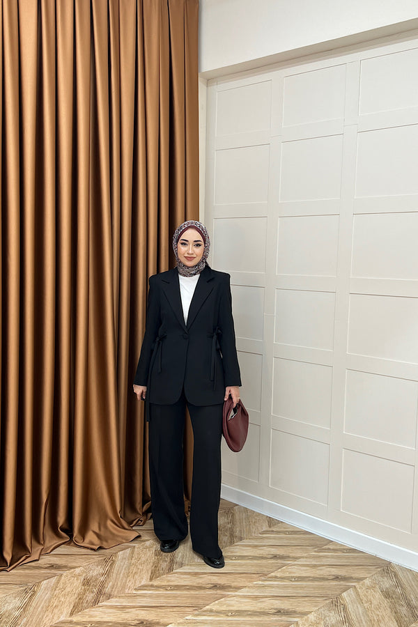 Zeina Bel Detay Ceketli Takım Siyah 06202-SIYAH