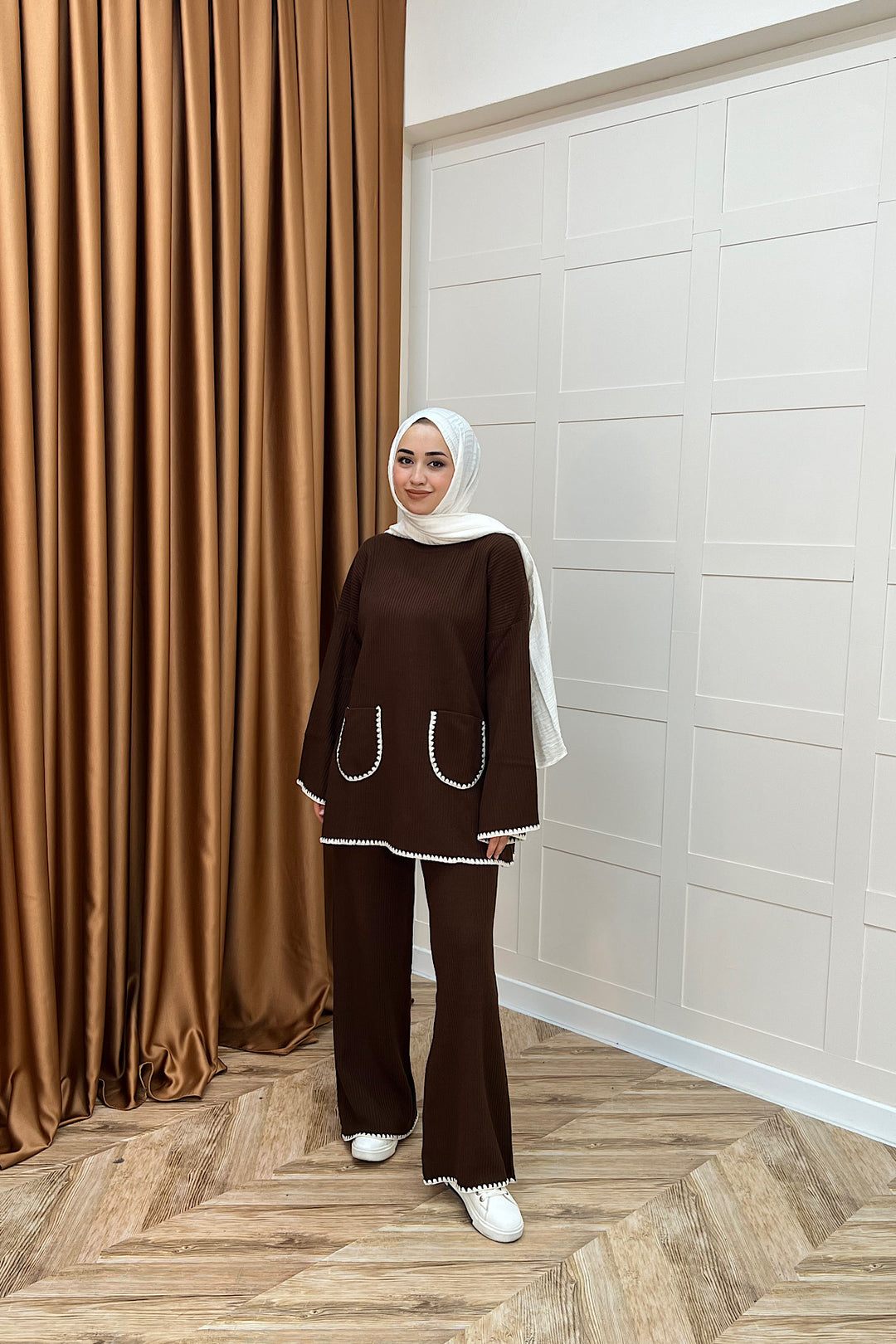 Cep Örgülü Triko Takım Kahverengi 24200-KAHVERENGI