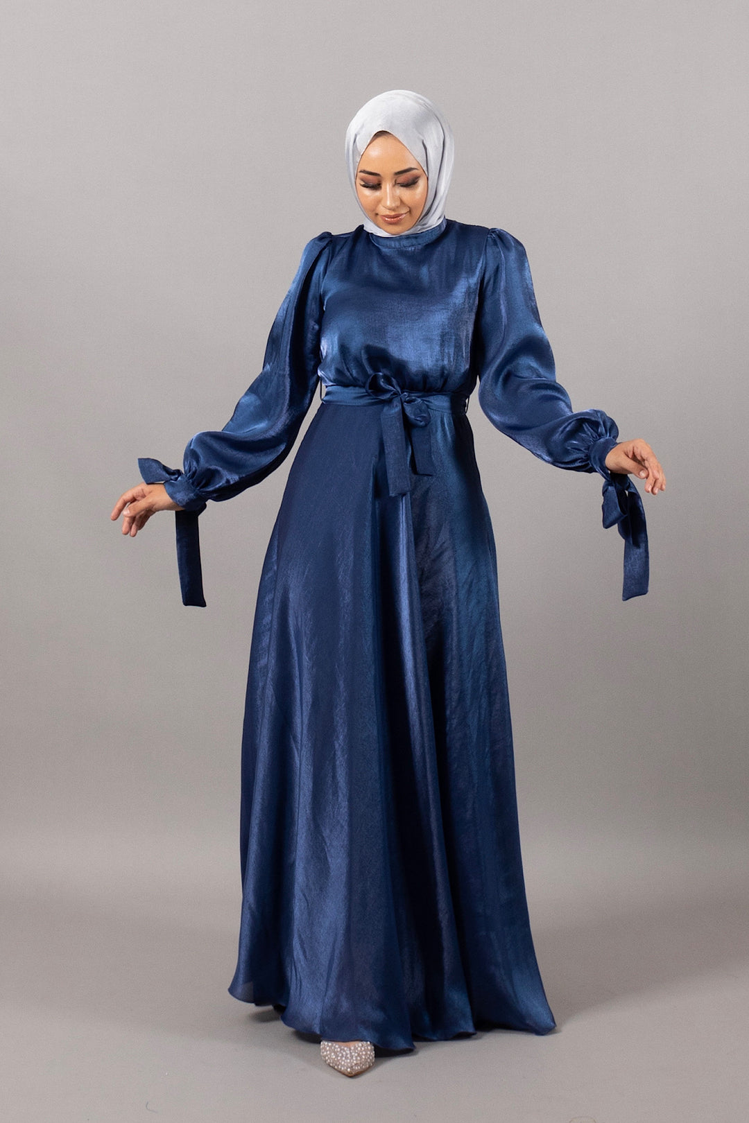 Serena Parlak Saten Abiye Lacivert 4971-LACIVERT