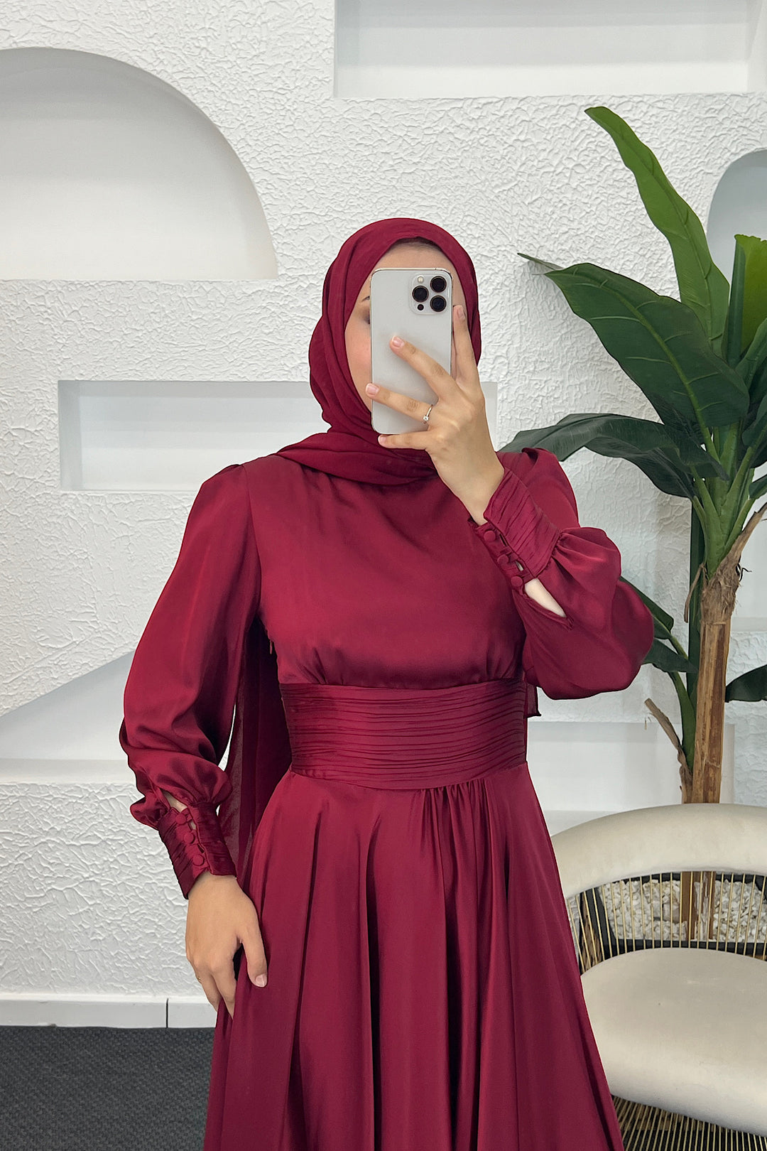 Beli Piliseli Saten Abiye Bordo 04340-BORDO