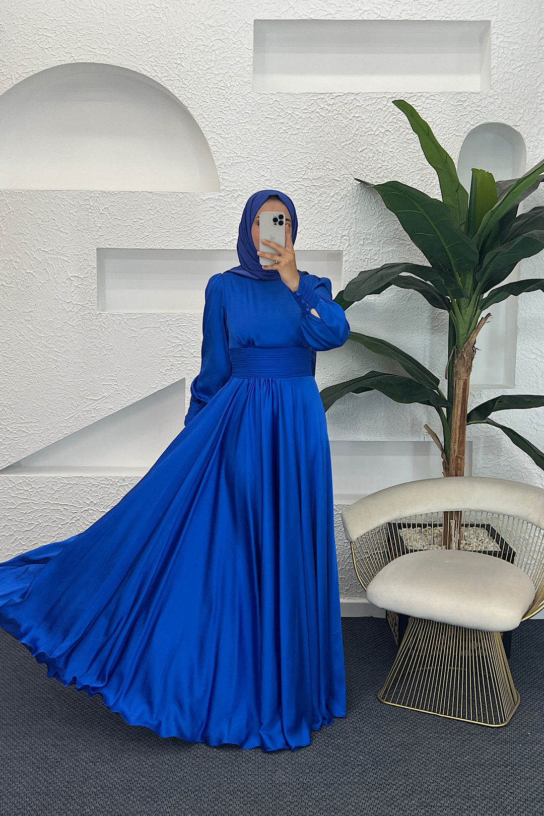 Beli Piliseli Saten Abiye Saks 04340-SAKS