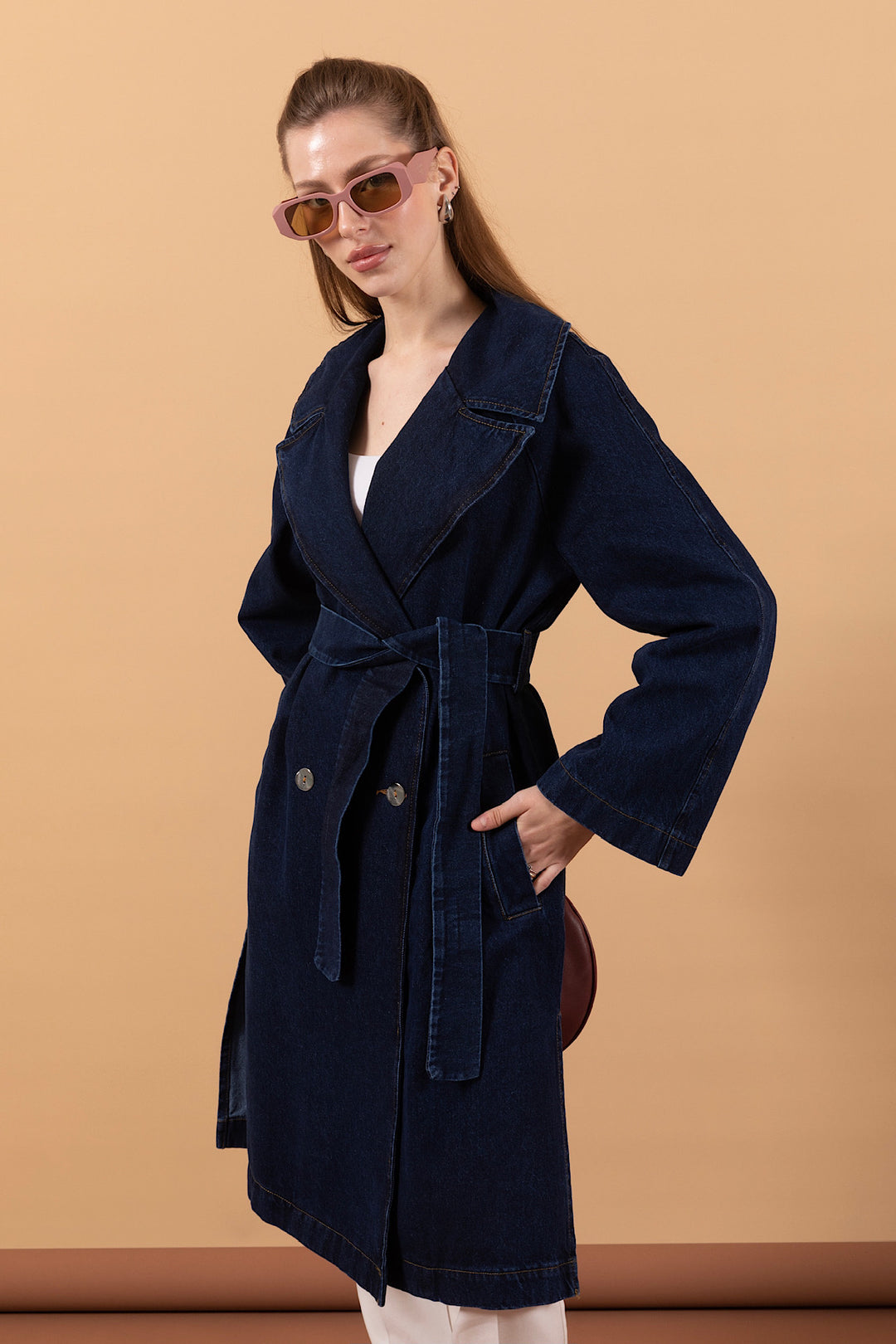 Geniş Yaka Denim Kap Lacivert 5506-LACIVERT