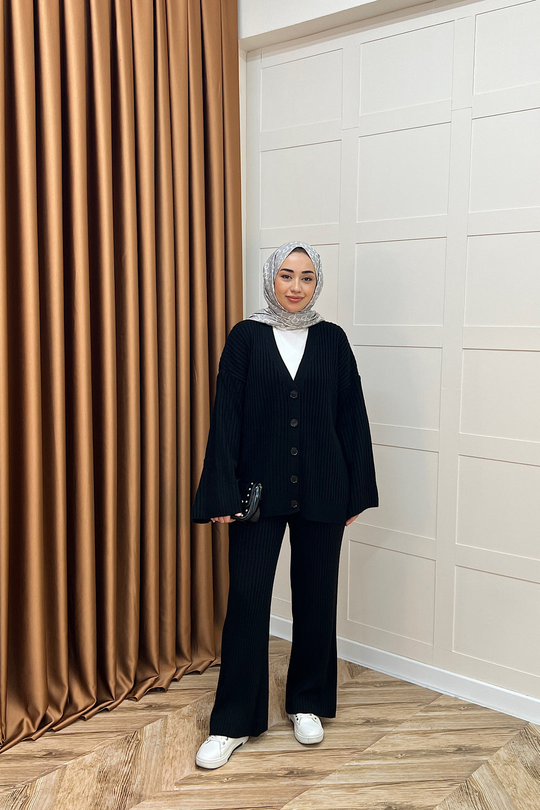 Galata Fitilli Triko Hırka Takım Siyah 25630-SIYAH