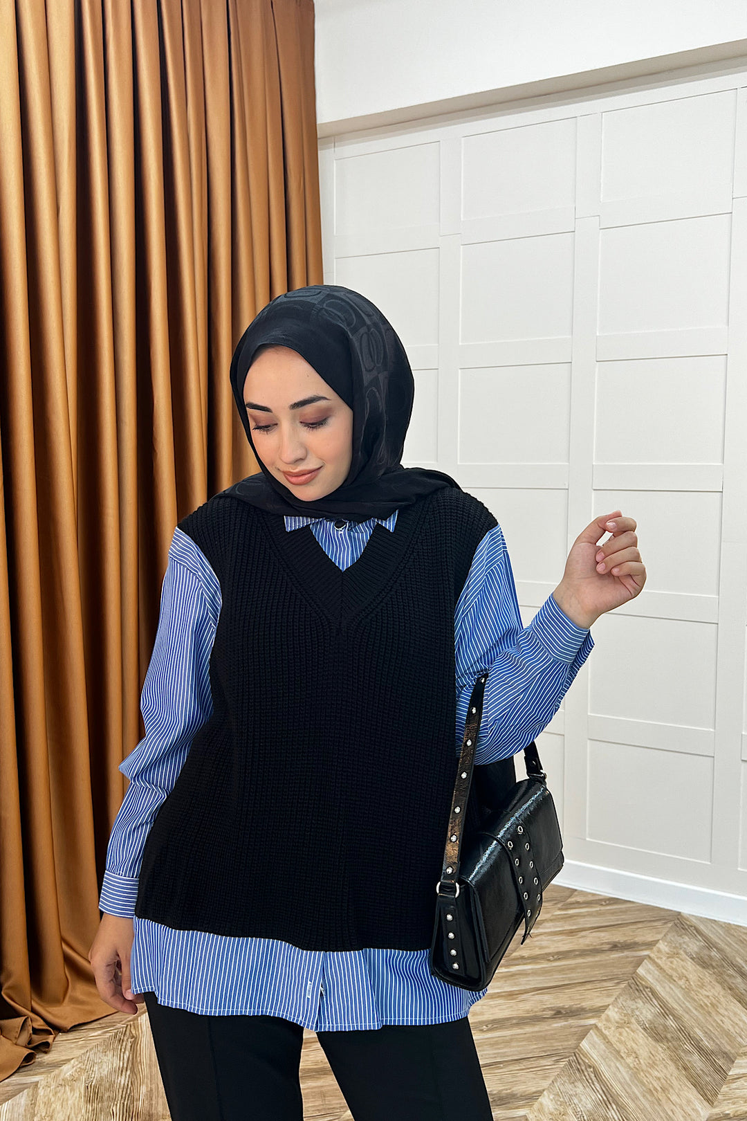 Triko Süveterli Gömlek Siyah 24730-SIYAH