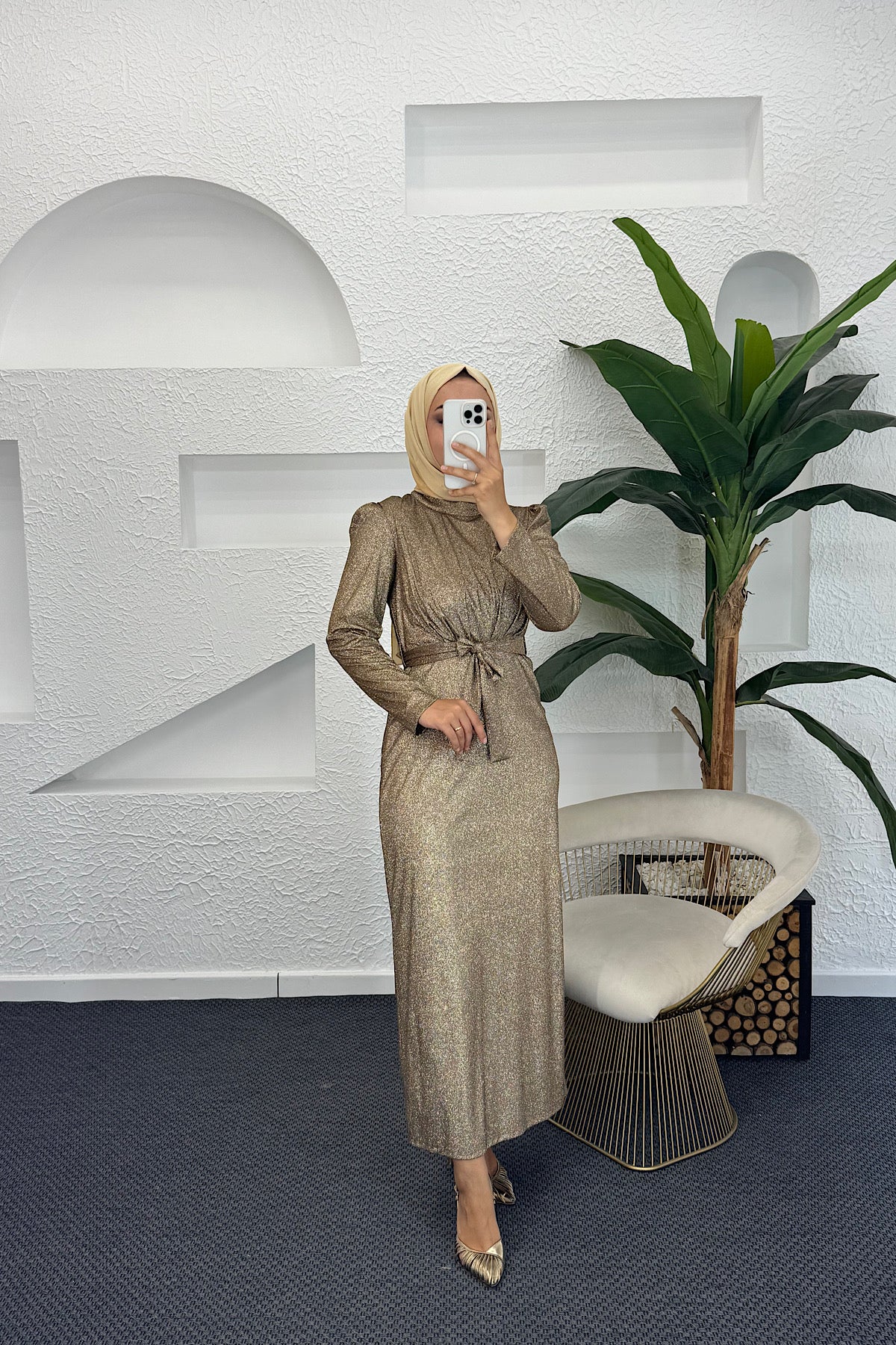 Ely Simli Elbise Gold 4877-GOLD