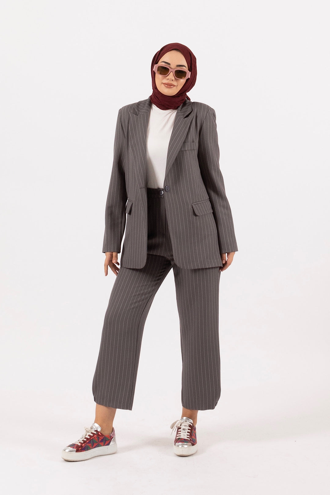 Paça Detay Çizgili Takım Antrasit 24K6183-ANTRASIT