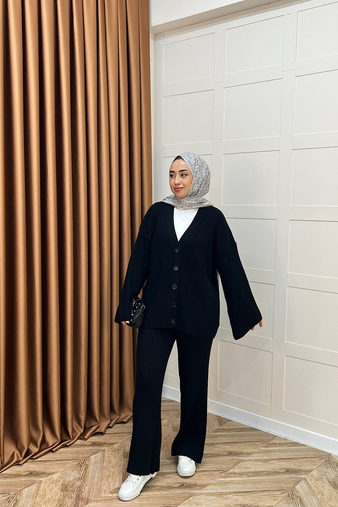 Galata Fitilli Triko Hırka Takım Siyah 25630-SIYAH